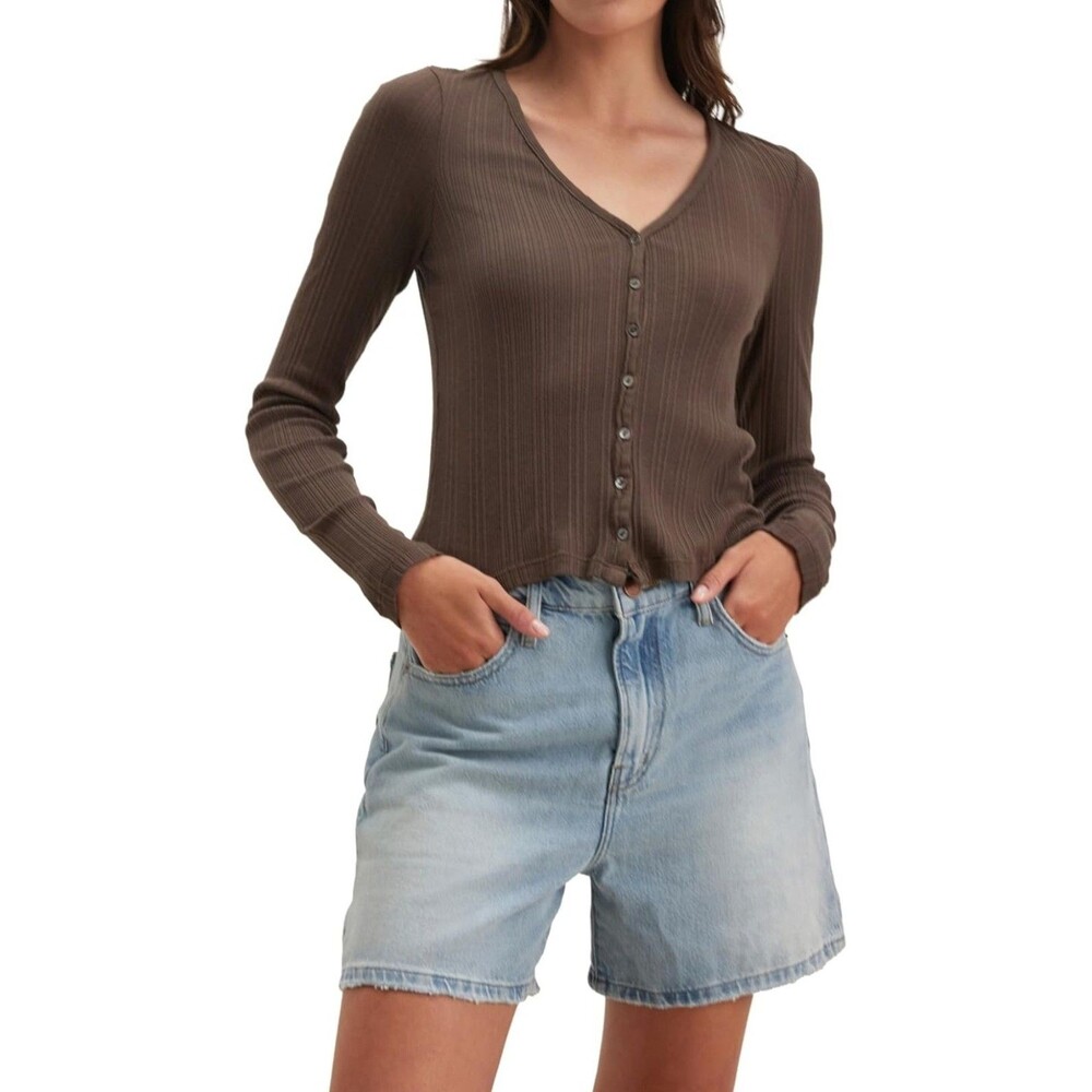 Velvet by Graham & Spencer Women's Drew Pointelle Long Sleeve T-Shirt Cardigan